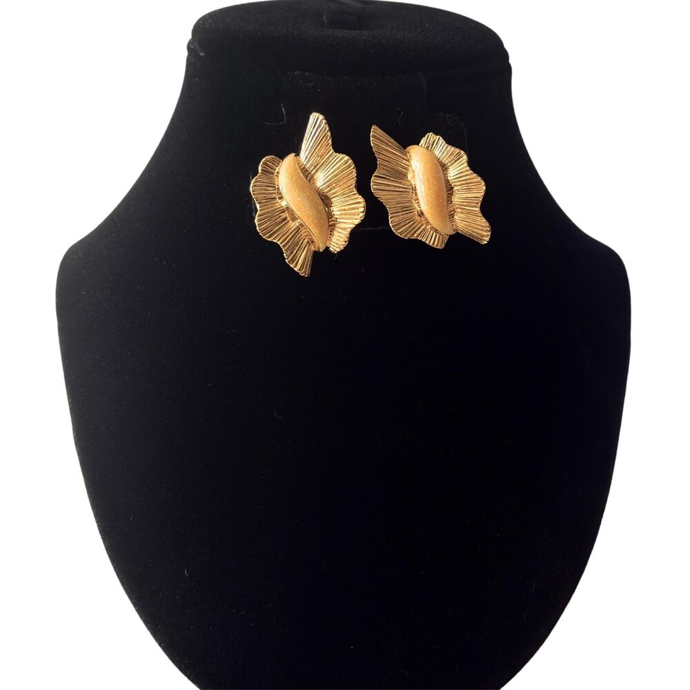 Rare Vintage Yellow/White Glitter Ruffle Earrings by Avon 1990 - NIB